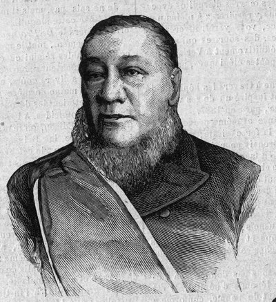 Porträtt av Paul Kruger (Stephanus Johannes Paulus Kruger) (1825-1904), president för Sydafrikas Transvaalrepublik. Gravyr i "La gazette du dimanche"" av 16 januari av French School