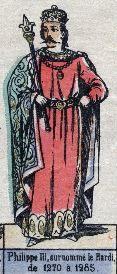 Porträtt av Filip III av Frankrike, känd som Philip the Hardi (1245-1285) (kapeternas dynasti). Illustration sent 1800-tal. av French School