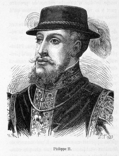 Porträtt av Philip II (Philippe-Auguste) - i "" History of France "" av Henri Martin av French School