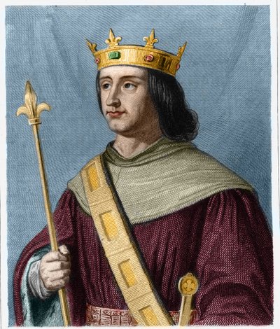 Porträtt av Philippe VI de Valois (1294 - 1350), kung av Frankrike - i "" Histoire des Francais"" av Lavallee, gravyr, sd. av French School