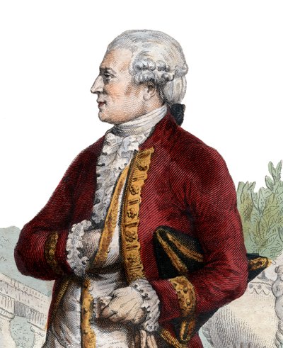 Porträtt av Pierre Augustin Caron de Beaumarchais (1732-1799), fransk urmakare, uppfinnare, musiker, diplomat och författare. av French School