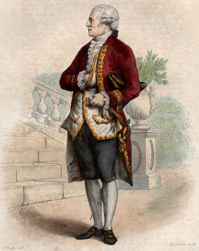 Porträtt av Pierre Augustin Caron de Beaumarchais (1732-1799), fransk urmakare, uppfinnare, musiker, diplomat och författare. av French School