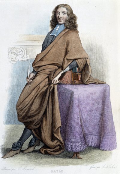 Porträtt av Pierre Bayle, fransk filosof och författare (1647-1706) - i "" Le Plutarque francais", av Mennechet av French School
