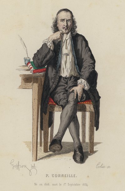 Porträtt av Pierre Corneille, fransk dramatiker (färgad gravyr) av French School