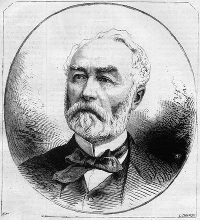 Porträtt av Pierre Frederic Dorian (1814-1873), fransk politiker, minister för offentliga arbeten under tredje republiken 1870. Gravyr i "" Le Monde Illustré"" nr 707 den 29 oktober av French School