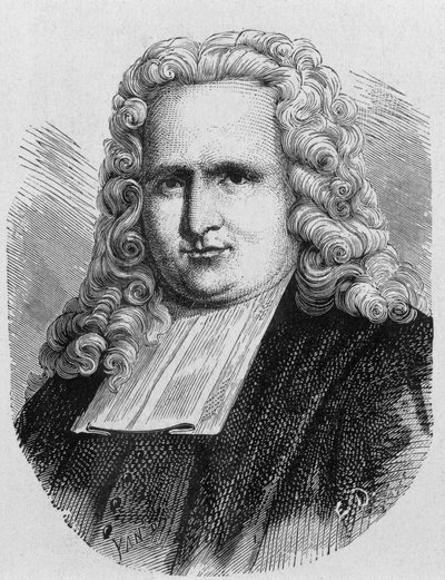Porträtt av Pieter (Petrus, Pierre) van Musschenbroek (1692 - 1761), holländsk fysiker, uppfinnare 1745 av den första elektriska kondensatorn (flaska Leiden) - i "" Vetenskapens album; berömda vetenskapsmän; Stora upptäckter””” 1896. av French School