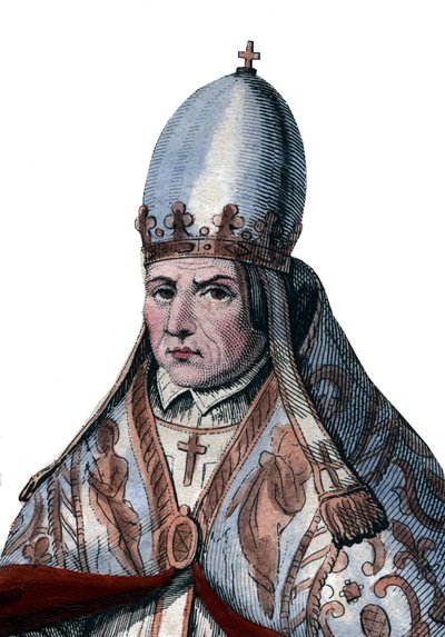 Porträtt av påven Sylvester II (eller Silvester II) (ca 938-1003). av French School