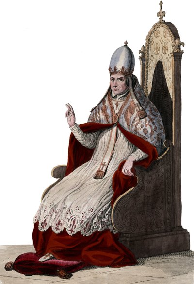 Porträtt av påven Sylvester II (eller Silvester II) (ca 938-1003). av French School