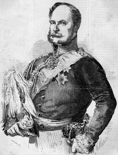 Porträtt av prins Frederic Guillaume Louis (1797-1888), blivande Vilhelm I, kung av Preussen och kejsare av Tyskland. Gravyr i "" Le Monde Illustré"" nr 30 av den 7 november 1857. av French School