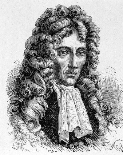 Porträtt av Robert Boyle (1627 - 1691), irländsk fysiker och kemist - i "" Album of Science; berömda vetenskapsmän; Stora upptäckter””” 1896. av French School
