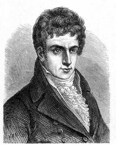Porträtt av Robert Fulton (1765 - 1815), amerikansk mekaniker som byggde den första propellerubåten - i "Album of Science; berömda vetenskapsmän; Stora upptäckter””” 1896. av French School
