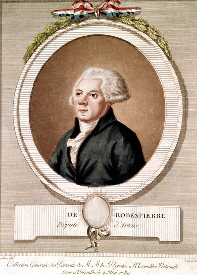 Porträtt av Robespierre (gravyr) - Porträtt av Maximilien Robespierre i medaljong i serien des portraits des deputes på Assembllee Nationale som hölls i Versailles den 4/05/1789 av French School