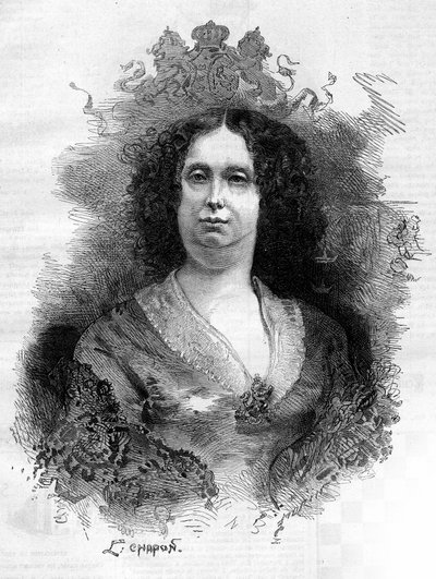 Porträtt av Sophie Frederique Mathilde av Württemberg (1818-1877), drottning av Holland. Gravyr i "" Le Monde Illustré"" nr 1053 av 16 juni 1877. av French School