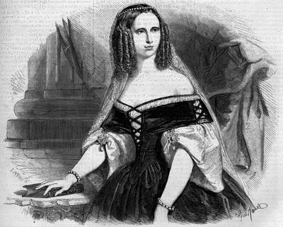 Porträtt av Sophie av Württemberg (1818-1879), drottning av Holland. Gravyr i "" Le Monde Illustré"" nr 53 av 17 april 1858. av French School