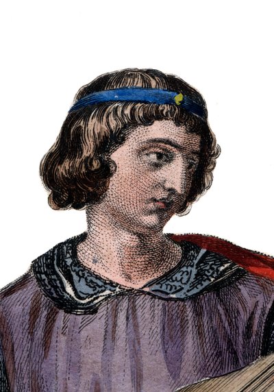 Porträtt av Theobald I (1201-1253), greve av Champagne (som Theobald IV) från födseln och kung av Navarra från 1234. av French School