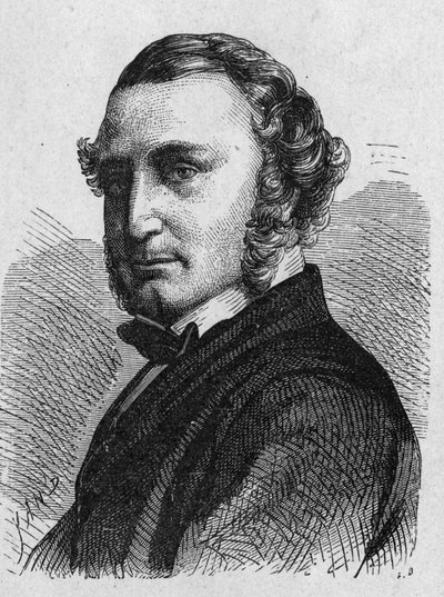 Porträtt av Thomas Russell Crampton (1816 - 1888), brittisk ingenjör: han designade ett höghastighetslokomotiv, byggde Berlins hydrauliska nätverk och deltog i etableringen av undervattenskabeln mellan Calais och Douvres- i "Album of Science; illu av French School