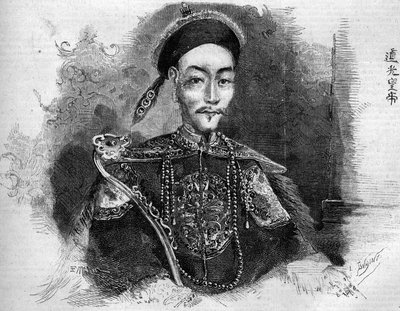 Porträtt av Toa Kwang (Toa-Kwang eller Daoguang) (1782-1850), Kinas kejsare under Qingdynastin. Gravyr i "" Le Monde Illustré"" nr 136 av 19 november 1859. av French School