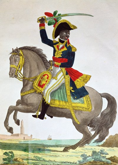 Porträtt av Toussaint Louverture (1743-1803) till häst, tidigt 1800-tal (färgstick) av French School
