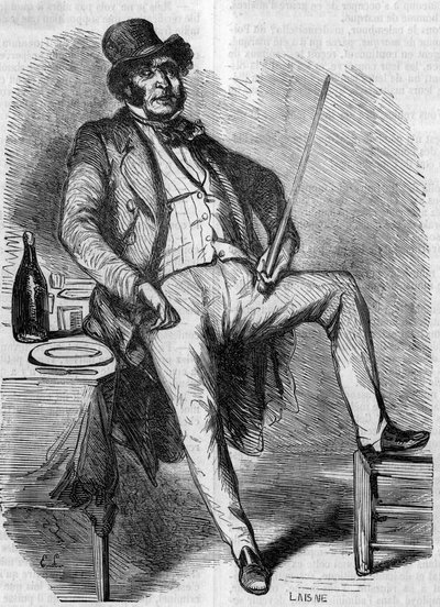 Porträtt av Vautrin, karaktären i romanen "Fader Goriot". Gravyr i mitten av 1800-talet. Illustration till "The Father Goriot" av Honore de Balzac (1799-1850). av French School