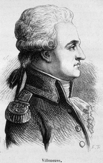 Porträtt av Villeneuve, fransk amiral (1763 - 1806), han började slaget vid Trafalgar, som var en katastrof, och begick sedan självmord - i "" L