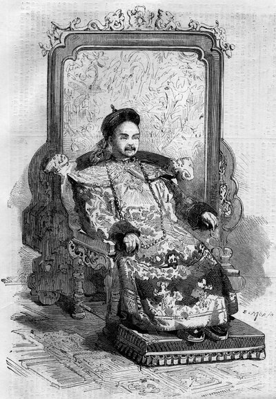 Porträtt av Xianfeng (1831-1861), Kinas kejsare under Qingdynastin. Gravyr i "" Le Monde Illustré"" nr 199 den 2 februari av French School