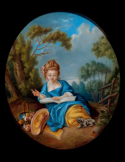 Porträtt av en flicka som läser. Franska skolan på 1700-talet. Coll. Del. av French School