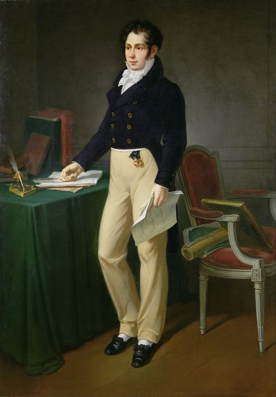 Porträtt av en ung man som håller Journal des Sourds-Muets et Aveugles, ca 1830-40 av French School