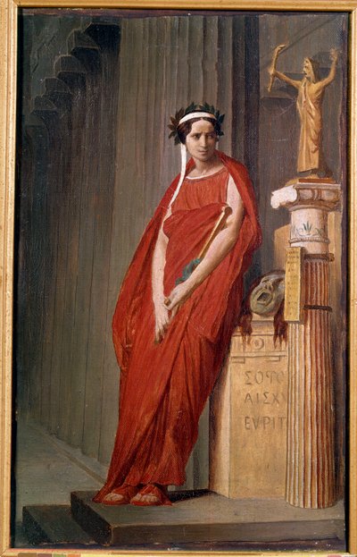 Porträtt av komikern Elisabeth Felix kallad Mademoiselle Rachel (1821-1858) förkroppsligar tragedin Painting de l
