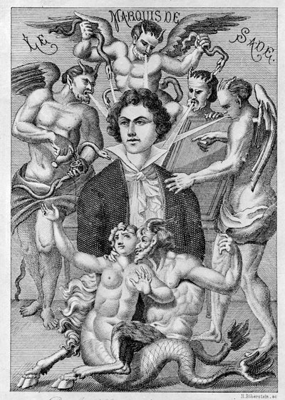 Porträtt av markisen de Sade, framsidan av "Madame Gourdans korrespondens" av French School