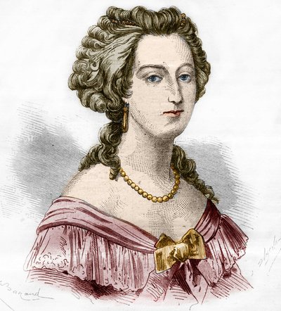 Porträtt av markisin av Boufflers Marie Francoise Catherine de Beauvau Craon (1711-1787). Gravyr i "Prostitutionens och utsvävningens historia bland alla världens folk från antiken till våra dagar" av Dr Th. -F. Debray. 1879. av French School