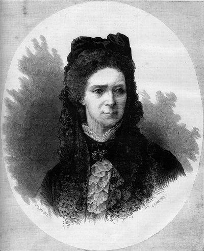Porträtt av den ryska imponen Maria Alexandrovna (1824-1880), född prinsessan Mary av Hessen och Rhen (Maximilian Wilhelmine Marie). Gravyr i "" Le Monde Illustré"" nr 1211 av 12 juni 1880. av French School