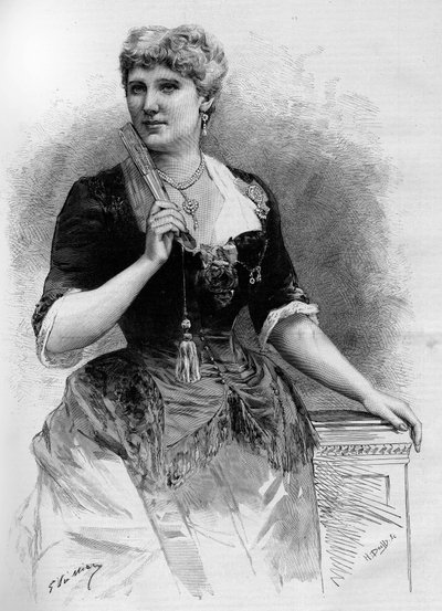 Porträtt av den svenska sopranen Christine Nilsson (1843-1921), i den lysande världen 1887. av French School