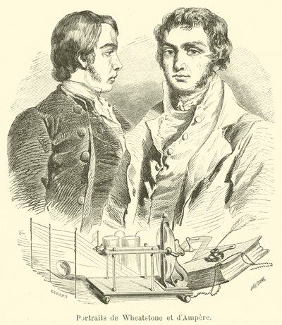Porträtt av Wheatstone och Ampere av French School