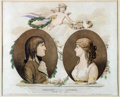 Porträtt av Napoleon Bonaparte (1769-1821) och Josephine de Beauharnais (1763-1814) gifte sig 1796”” Anonym akvarell omkring 1800. Sön 0,21x0,23 m Malmaison, musee du chateau av French School