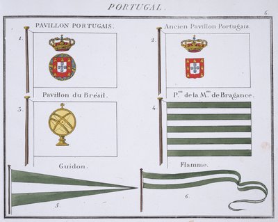 Portugisiska flaggor, från en fransk flaggbok, c.1819 av French School