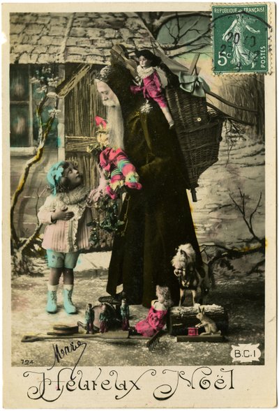 Vykort: Happy Christmas, Mary (tryckt papper) av French School