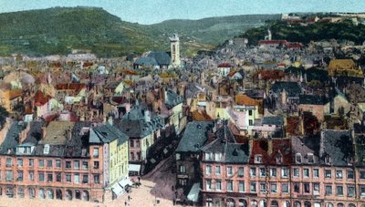 Vykort med utsikten från Madeleine Tower, Besançon, ca. 1930 (lito i färg) av French School