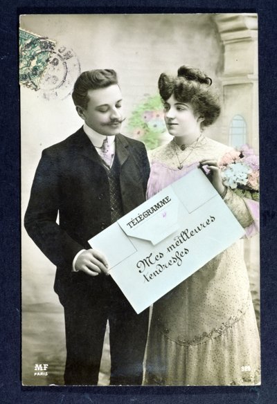 Vykortstelegram skickat 1907 av French School
