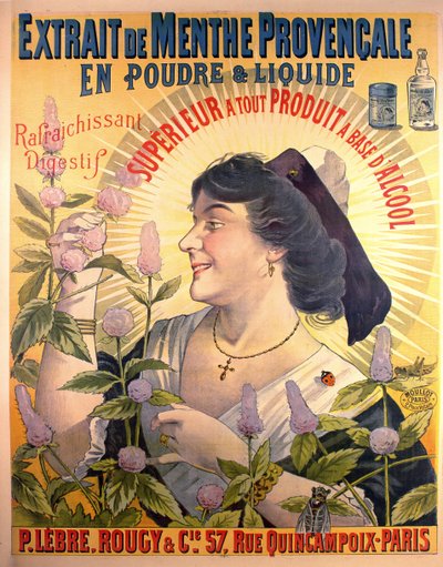 Affischreklam Extrait de Menthe Provencale French Digestive av French School