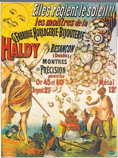 Affischreklam för Horlogerie-Bijouterie Haldy, före 1890 av French School
