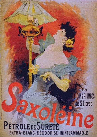 Affischreklam Saxolein Safety Lamp Oil, 1890-talet av French School