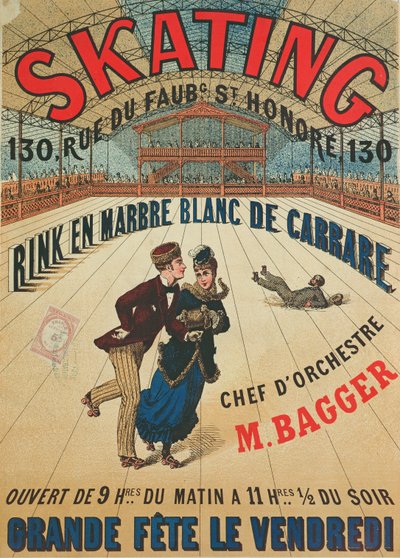Affisch som gör reklam för en rullskridskobana i Paris av French School