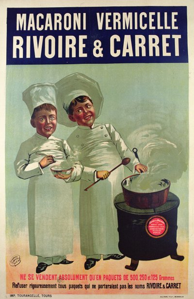 Affisch för reklampasta tillverkad av Rivoire och Carret av French School