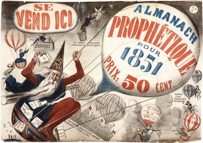 Affisch med reklam för Almanach Prophetique, 1851 av French School