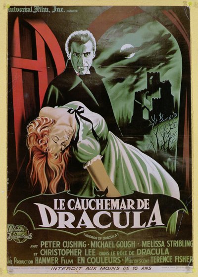 Affisch som annonserar den franska versionen av filmen, The Horror of Dracula av French School