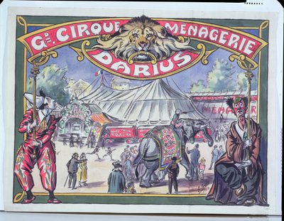 Affisch som annonserar Grand Cirque Menagerie Darius, 1924 (wc på papper) av French School