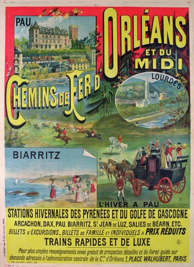 Poster advertising the railways of Orleans and Midi, France  av French School