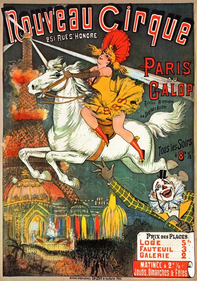 Affisch för en ridtidning på "" Nouveau Cirque "" på rue saint Honore i Paris av French School