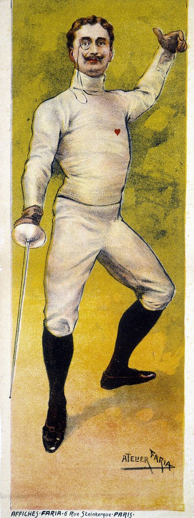 Affisch för fäktning designad av Faria-verkstaden i Paris 1898. av French School