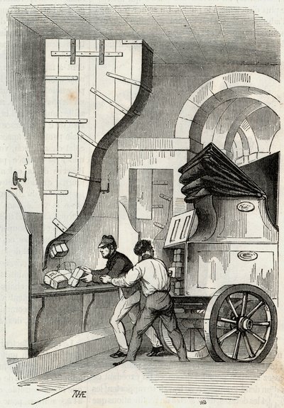 Inlägg: lastning av bålstolpen - Gravyr i "Tableau-de-Paris" av Edmond Texier 1852 av French School